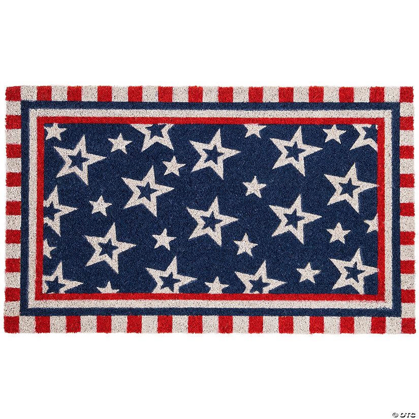 Blue and Red Americana Stars and Striped Border Coir Outdoor Doormat 18" x 30" Image