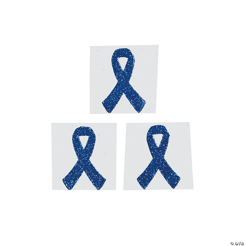 Blue Awareness Ribbon Tattoo Stickers - 12 Pc. Image
