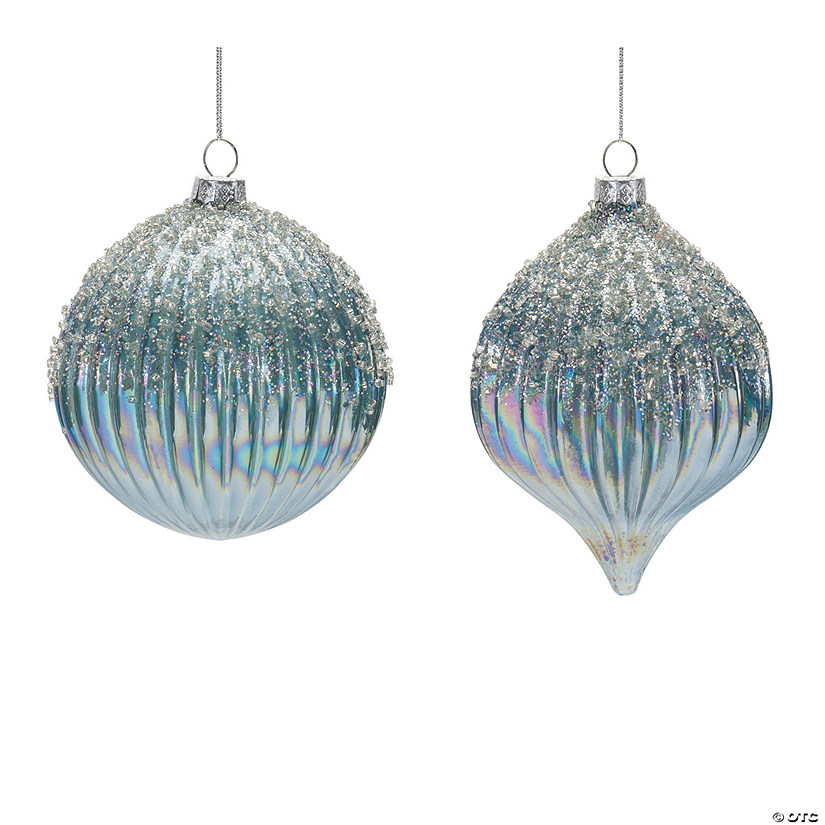 Blue Beaded Irredescent Ornament (Set Of 6) 4.75"H, 5.5"H Glass Image