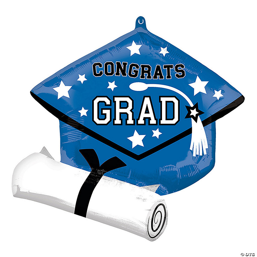 Blue Congrats Grad Diploma & Cap 25" Mylar Balloon Image