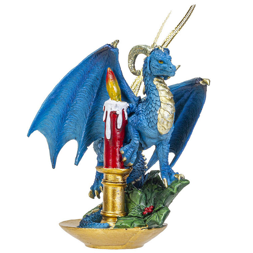 Blue Dragon on Candle Christmas Tree Ornament Image