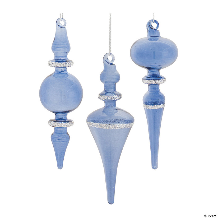 Blue Glass Finial Drop Ornament (Set Of 12) 6"H Glass Image
