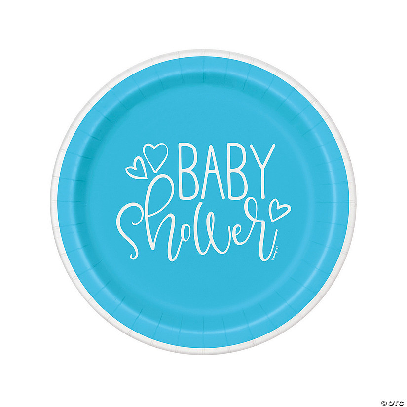 Blue Hearts Baby Shower Party Paper Dinner Plates - 8 Ct. Image