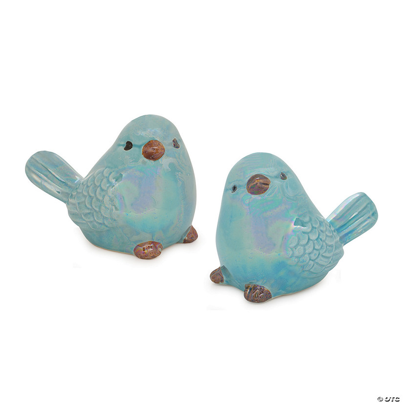 Blue Irredescent Ceramic Bird Figurine  (Set Of 6) 3"H Ceramic Image