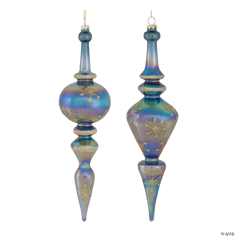 Blue Irredescent Drop Ornament (Set Of 6) 12.25"H Glass Image