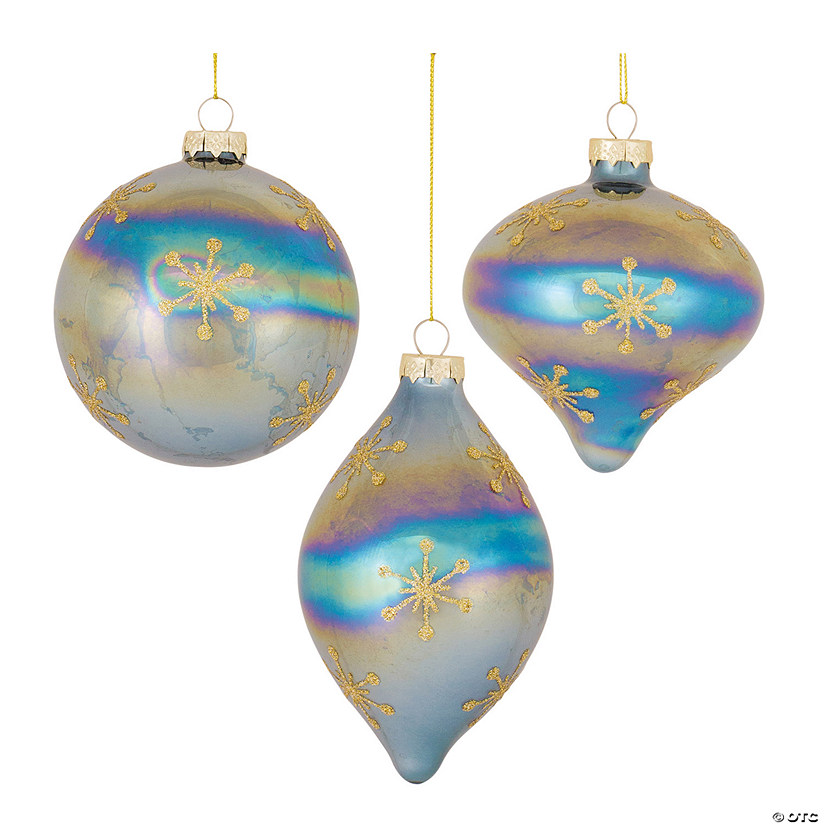 Blue Irredescent Glass Snowflake Ornament (Set Of 6) 4".75"H, 4.75"H, 6"H Image