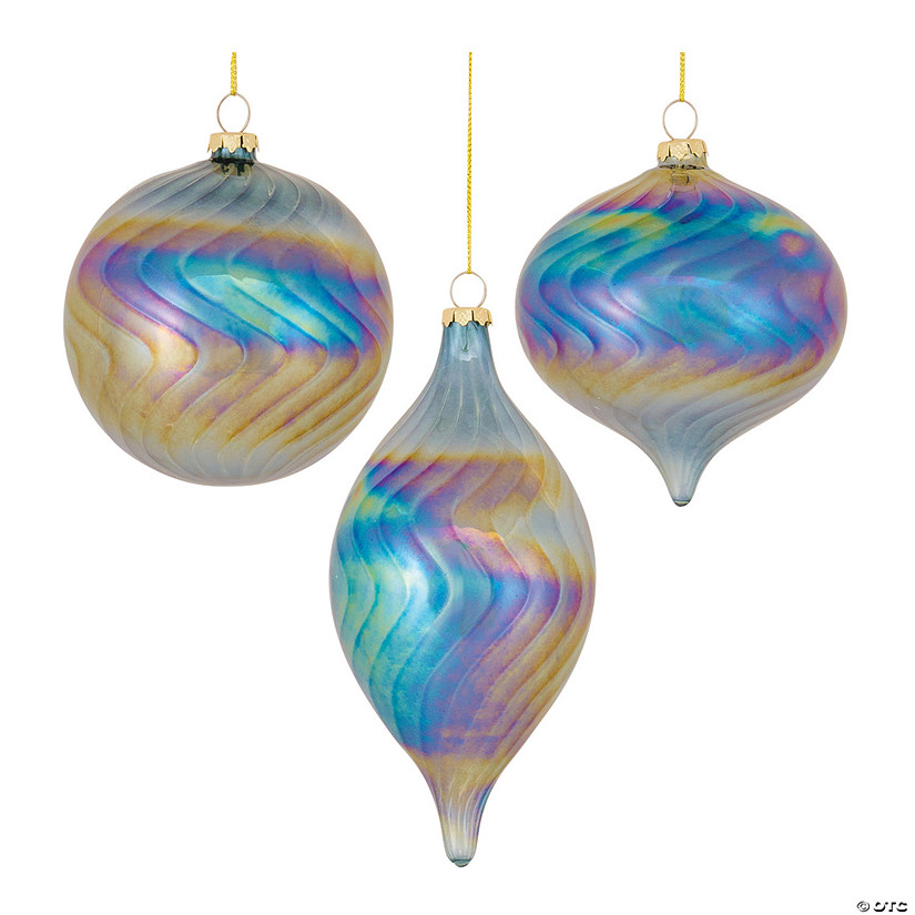 Blue Irredescent Glass Swirl Ornament (Set Of 6) 4.75"H, 4.75"H, 7"H Image