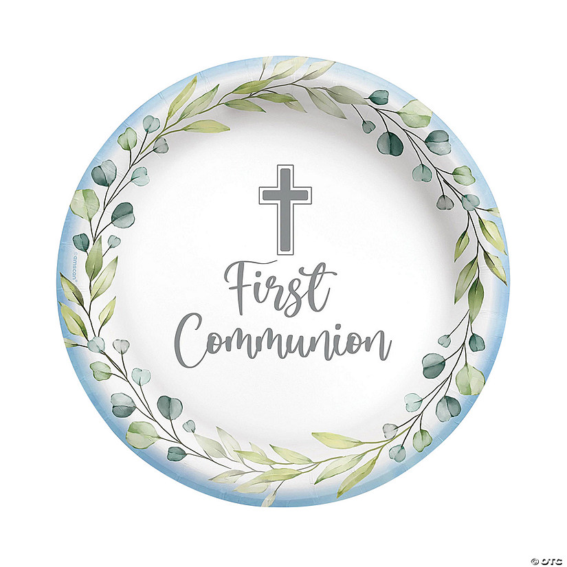 Blue My First Communion Party Paper Dinner Plates - 20 Ct. Image