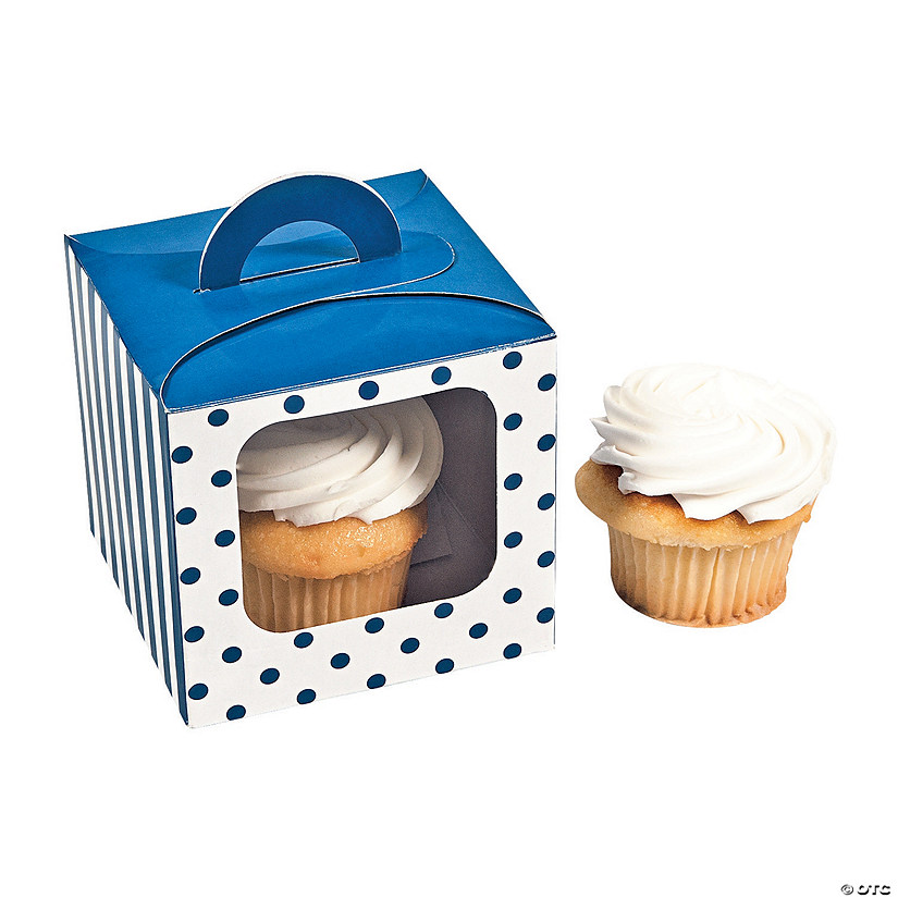 Blue Polka Dot Cupcake Boxes with Handle - 12 Pc. Image