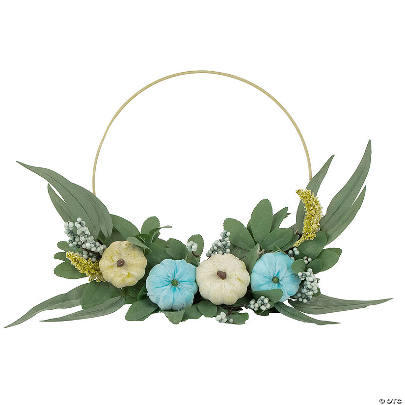 Blue Pumpkins and Foliage Fall Harvest Artificial Half Wreath  20-Inch Image