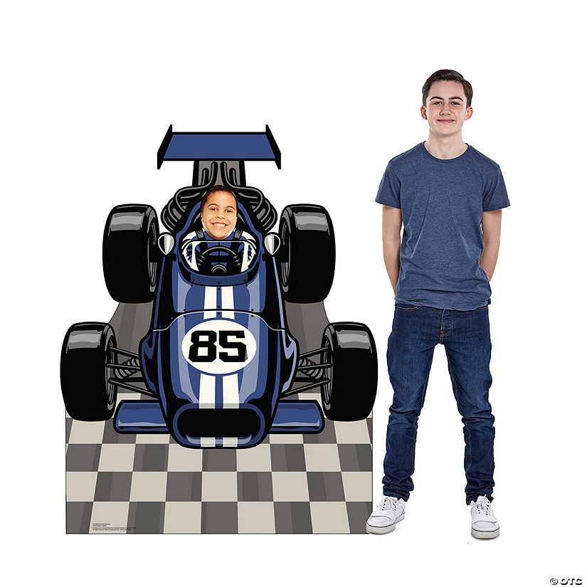 Blue Race Car Photo Cardboard Cutout Stand-Up Image