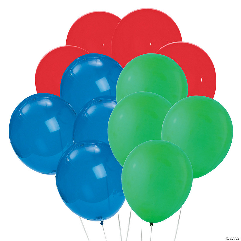 Blue, Red & Green 11" Latex Balloon Bouquet Kit- 49 Pc. Image