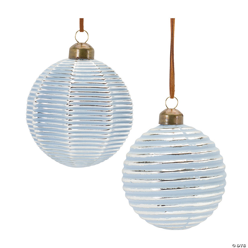 Blue Ribbed Ornament (Set Of 12) 3"D Glass Image