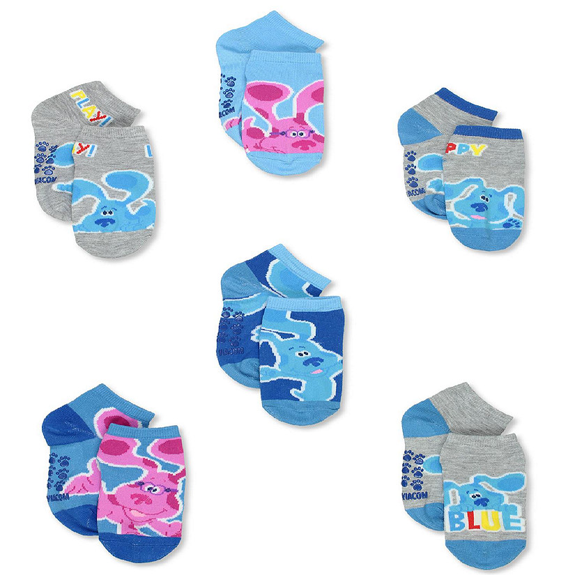 Blue&#8217;s Clues & You Boy&#8217;s Baby Toddler 6 Pack Quarter Gripper Socks (12-24 Months, Grey) Image