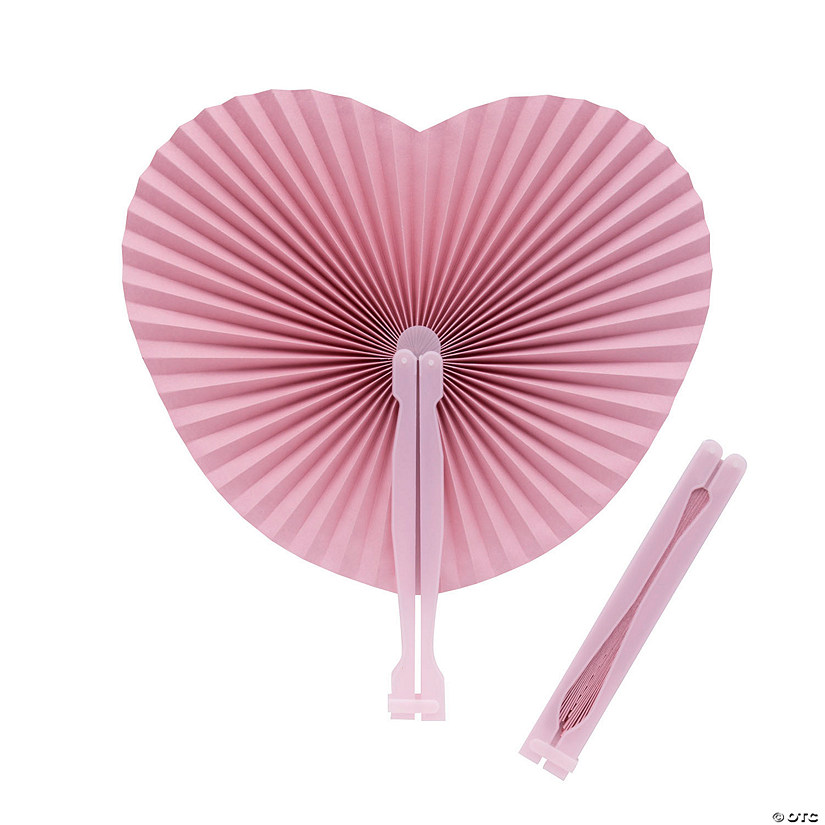 Blush Heart-Shaped Folding Hand Fans - 12 Pc. Image