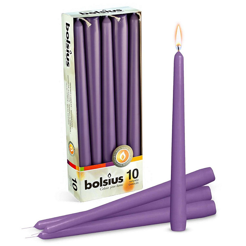 Bolsius 10" Colored Taper Candles Wedding Decorative Candles - Set Of 10 - Purple Image