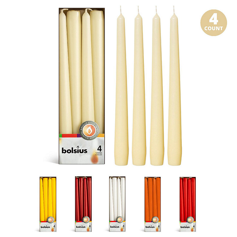 Bolsius 10" Unscented Taper Candles Decorative Colored Candle - Set Of 4 - Ivory Image