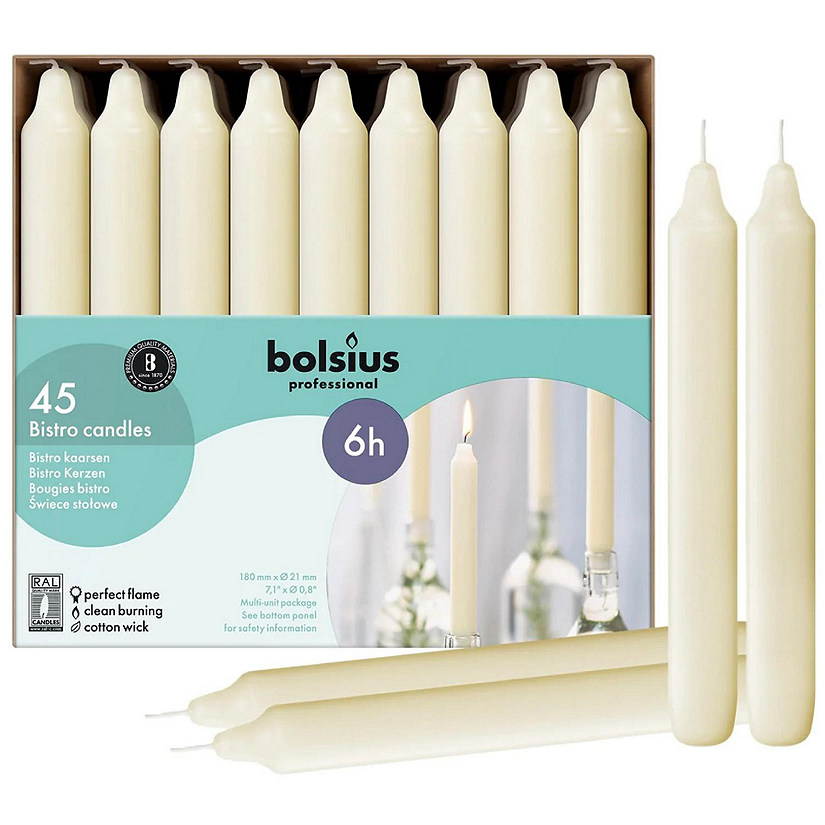 Bolsius 7" Household Ivory Taper Candles - Home Decor Table Candles - 45 Pack Image