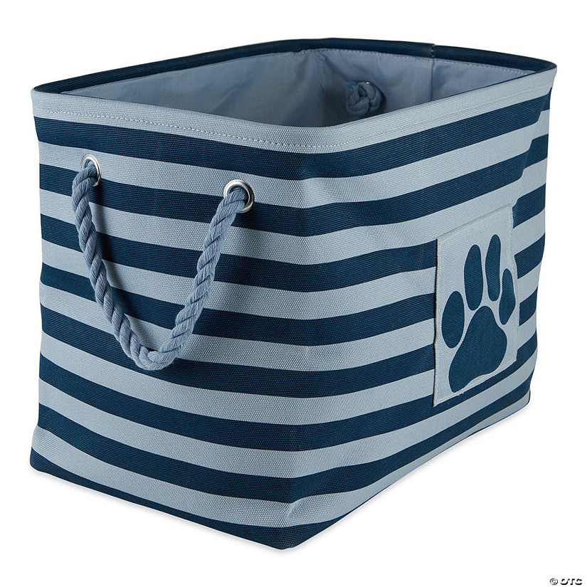 Bone Dry Polyester Pet Bin Stripe With Paw Patch Dark Navy Rectangle Large Image