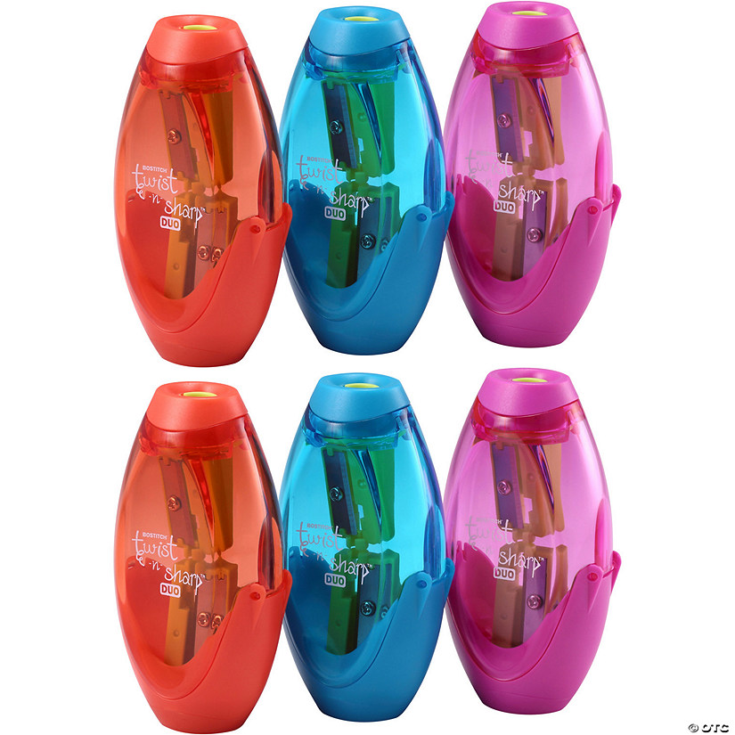 Bostitch Twist-n-Sharp Duo Pencil Sharpener, Assorted Colors, Pack of 6 Image