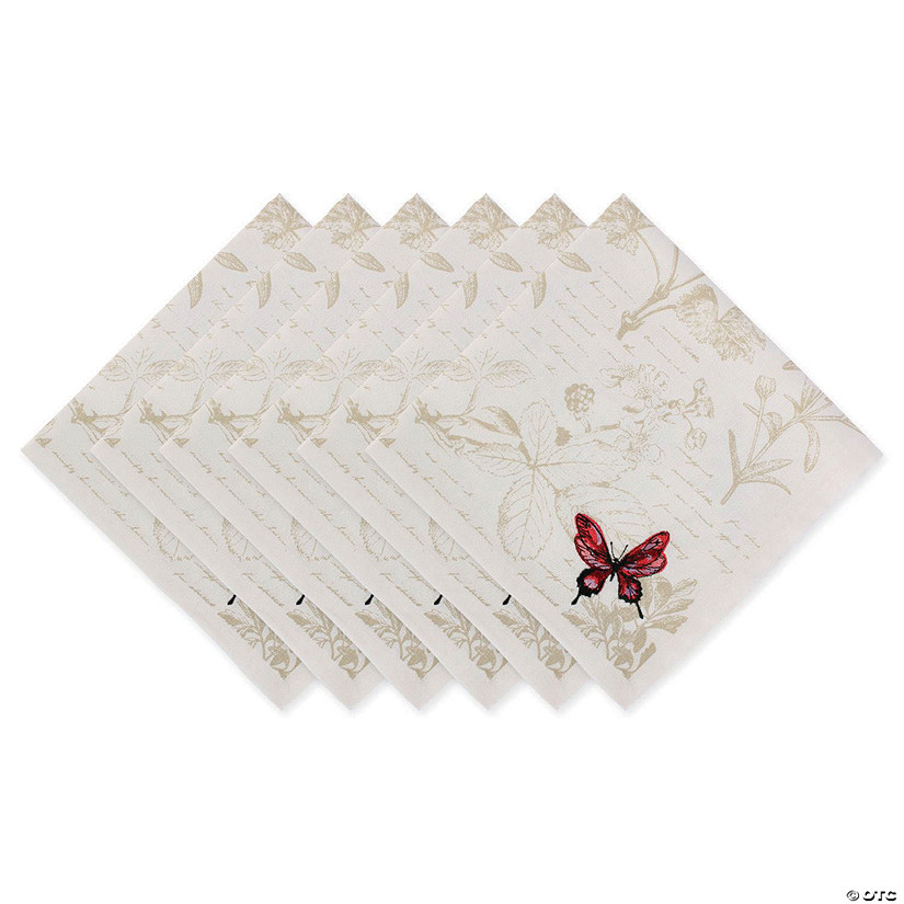 Botanical Butterfly Embroidered Napkin Set (Set Of 6) Image