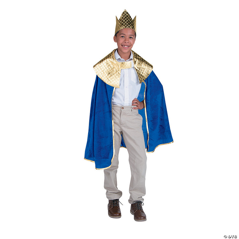 Boy's Blue Wise Man's Cape with Crown Costume Image