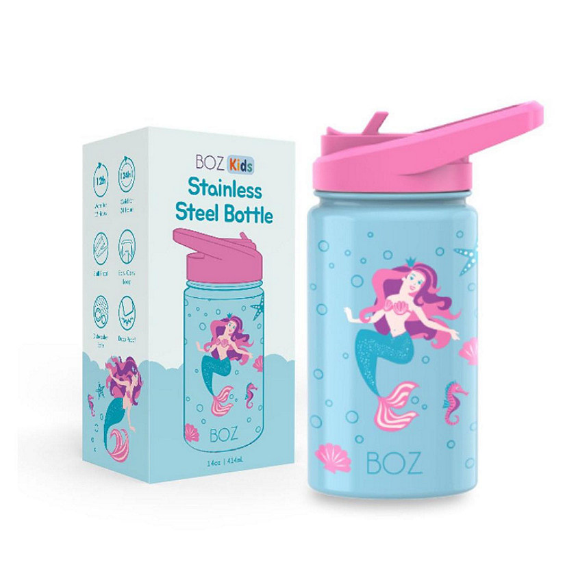 BOZ Kids Insulated Water Bottle with Straw Lid, Stainless Steel Vacuum Double Wall Water Cup, 14 oz (414ml) (Mermaid) Image
