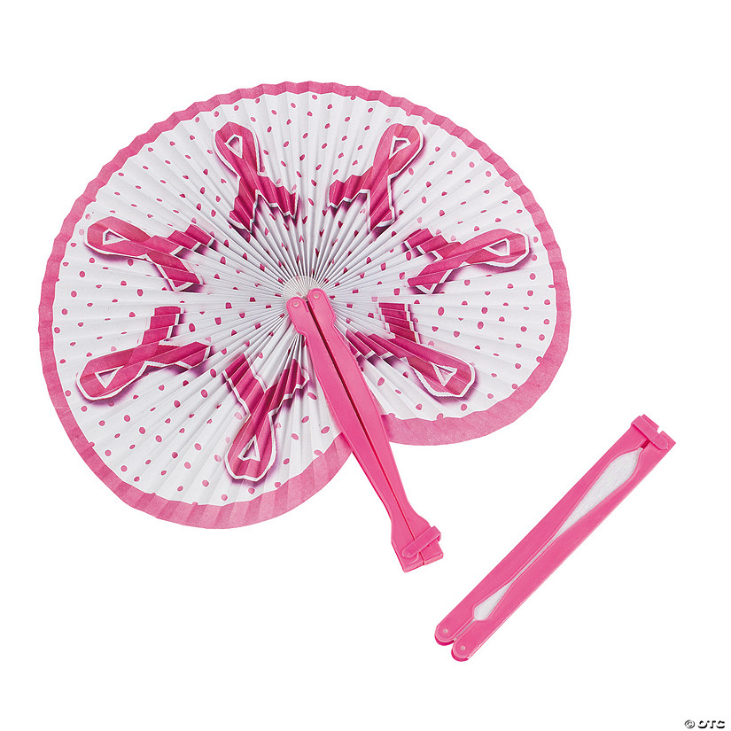 Breast Cancer Awareness Folding Hand Fans - 12 Pc. Image