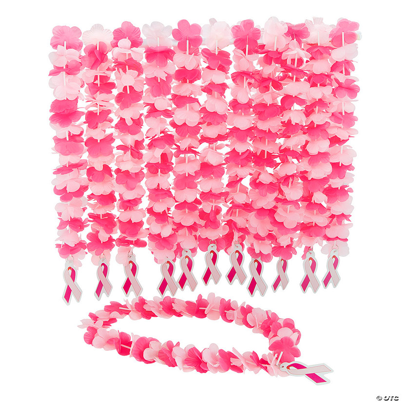 Breast Cancer Awareness Polyester Leis - 12 Pc. Image