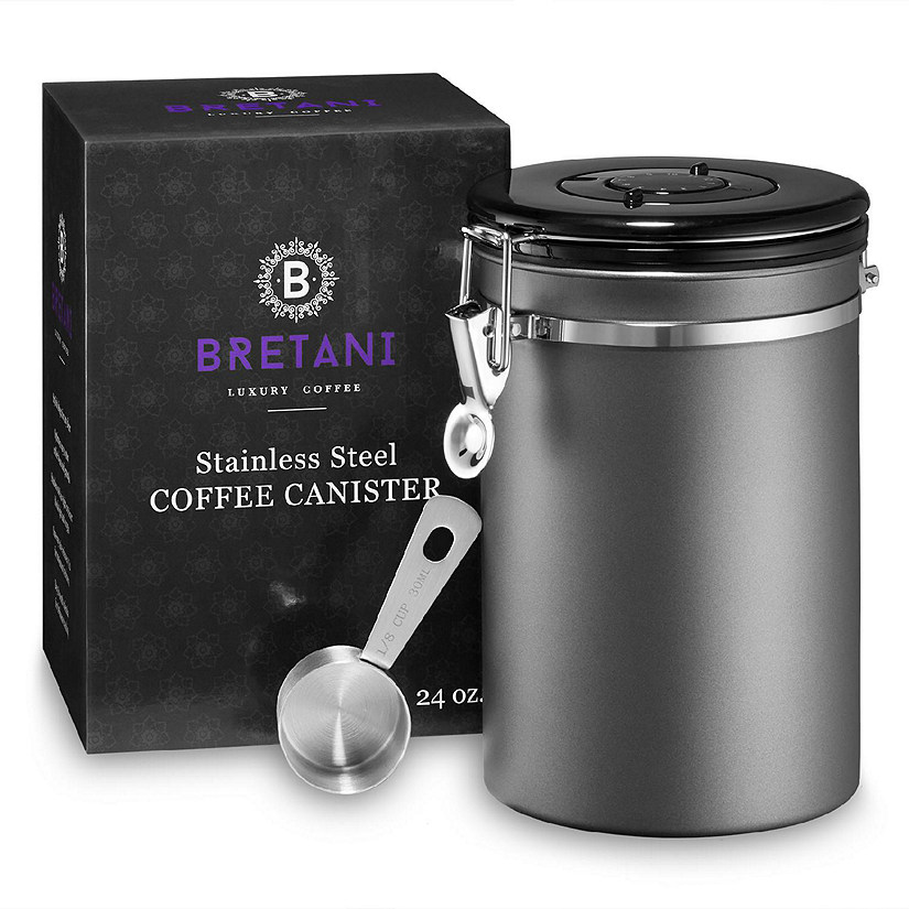 Bretani 24oz Stainless Steel Coffee Canister Scoop Set - Storing Grounds, Beans - Gray Image