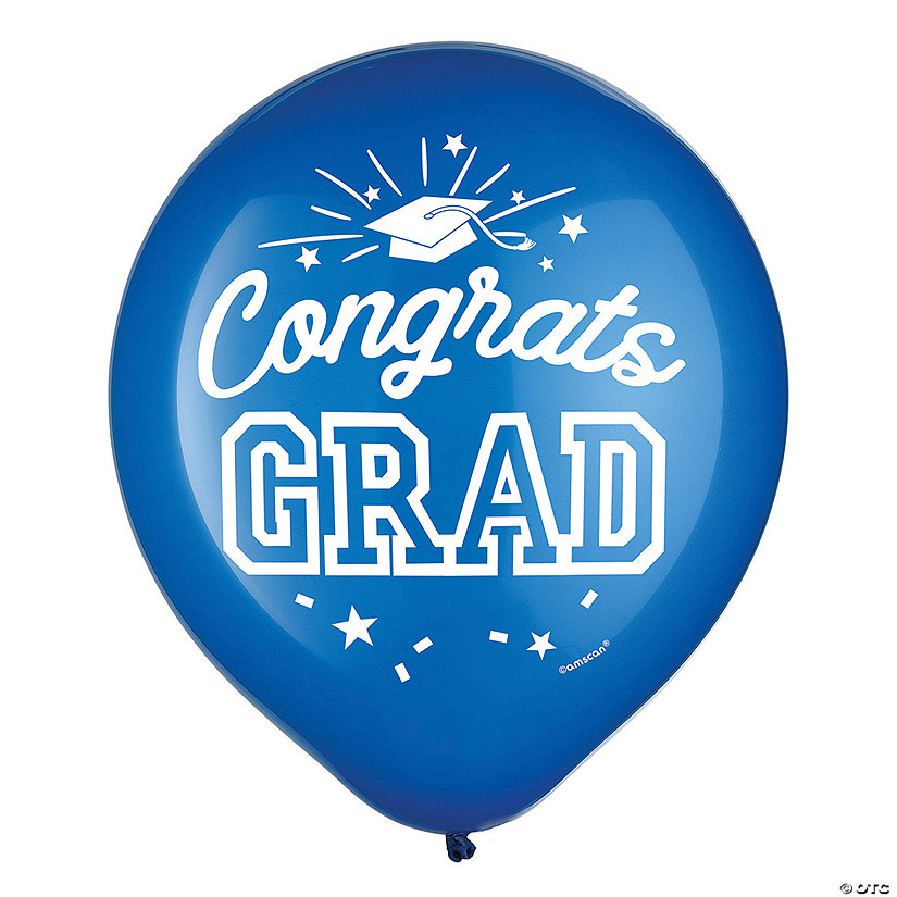 Bright Blue Congrats Grad 12" Latex Balloons - 15 Pc. Image