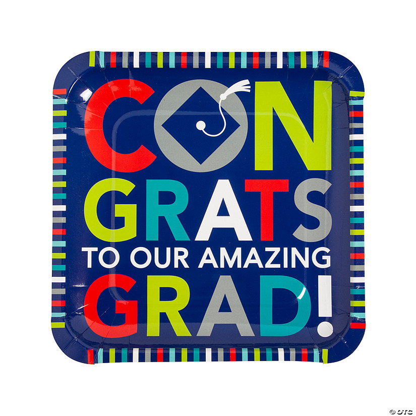 Bright Congrats to Our Amazing Grad Square Paper Dinner Plates - 25 Ct. Image
