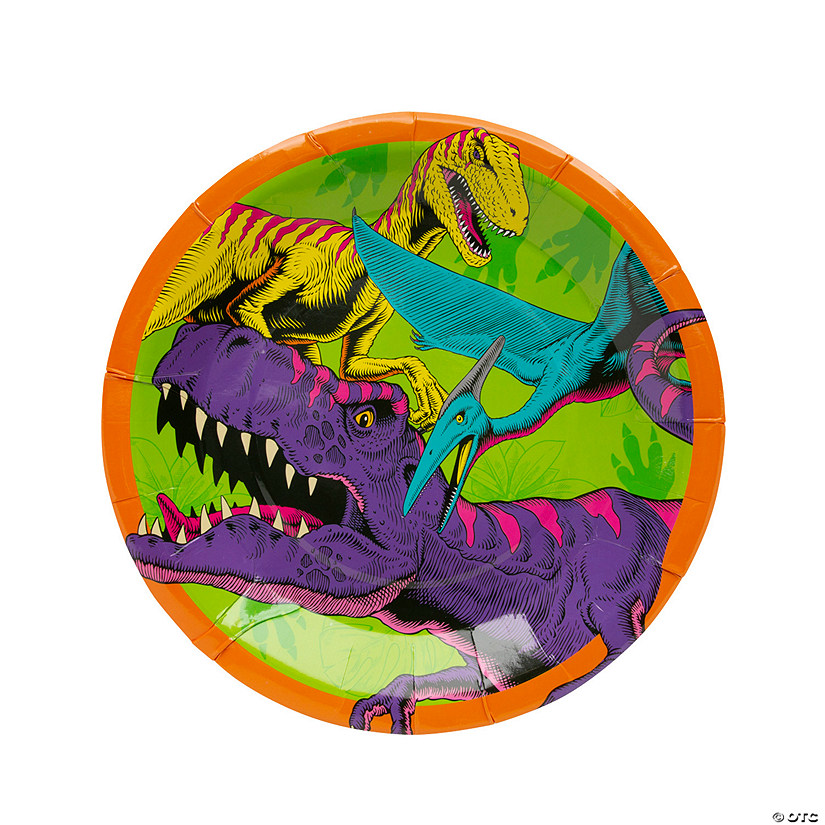 Bright Dino Party Paper Dinner Plates - 8 Ct. Image