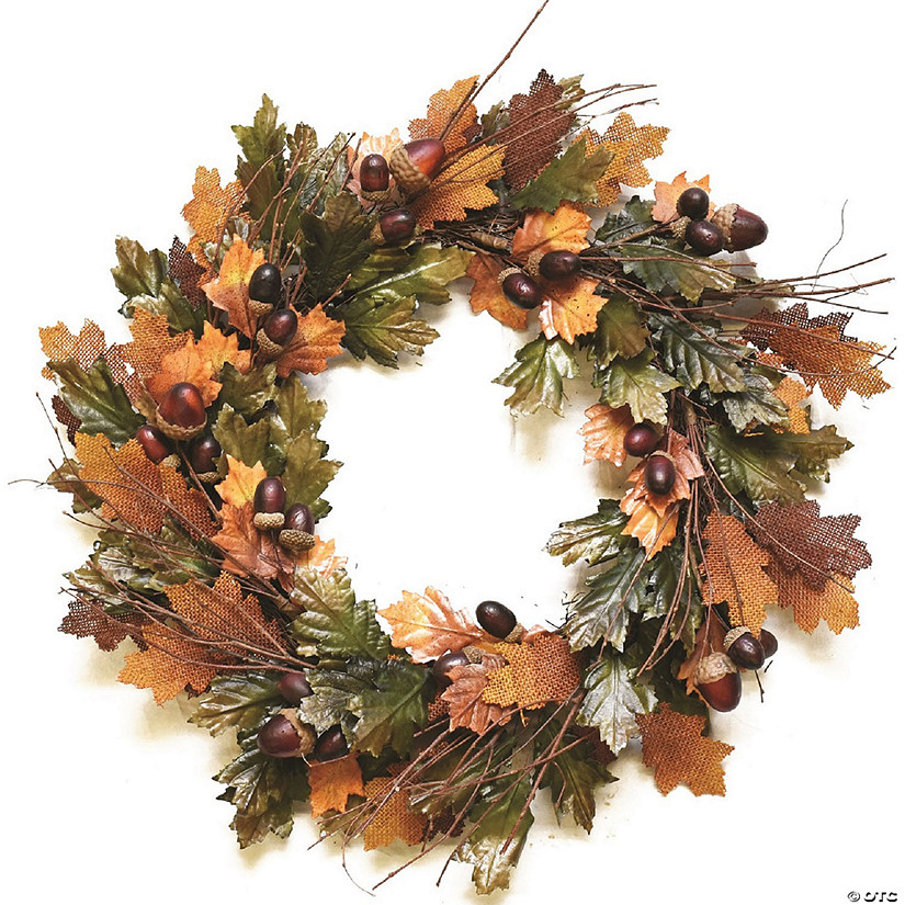 Brown and Green Autumn Harvest Artificial Leaves Wreath - 20 Inch  Unlit Image
