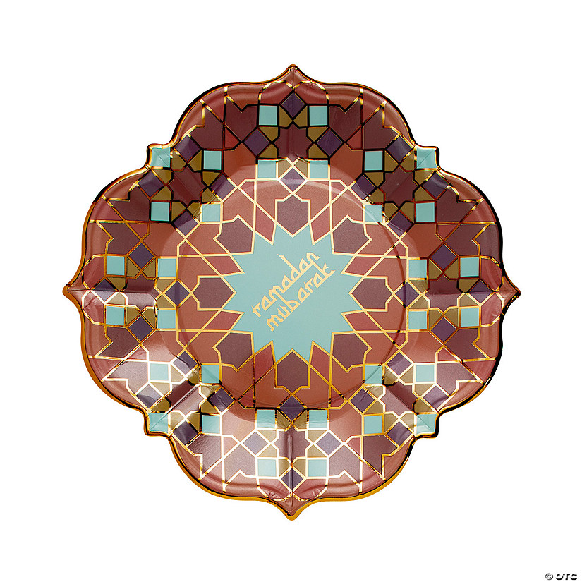 Brown & Teal Ramadan Mubarak Geometric Paper Dinner Plates - 8 Ct. Image