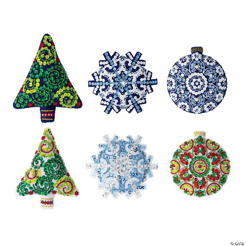 Bucilla Felt Ornaments Applique Kit Set Of 6-Holiday Mandala Image