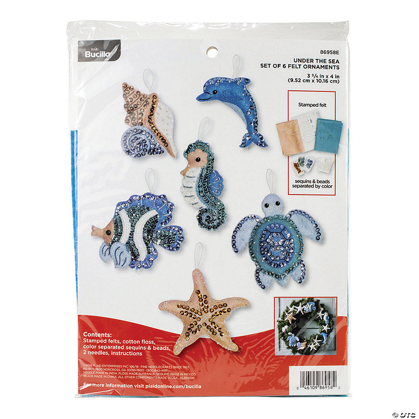 Bucilla Felt Ornaments Applique Kit Set Of 6-Under The Sea Image