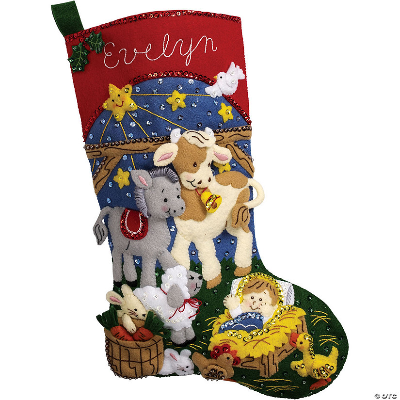 Bucilla Felt Stocking Applique Kit 18" Long- Christmas Nativity Image