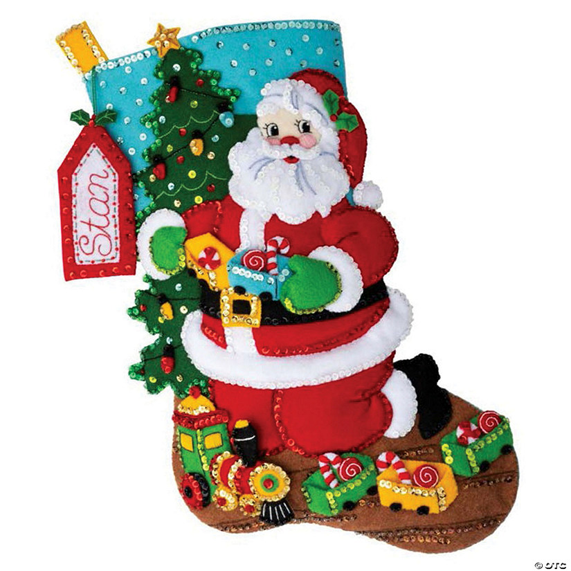 Bucilla Felt Stocking Applique Kit 18" Long- Toy Train Santa Image