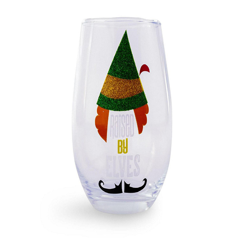 Buddy the Elf "Raised By Elves" Stemless Glitter Glass  Holds 20 Ounces Image