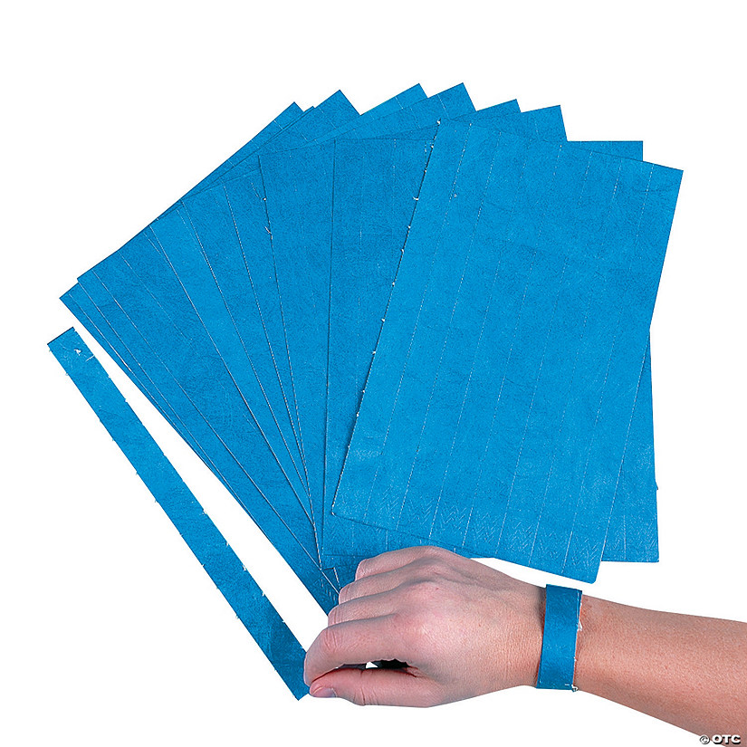 Bulk  100 Pc. Blue Self-Adhesive Paper Wristbands Image