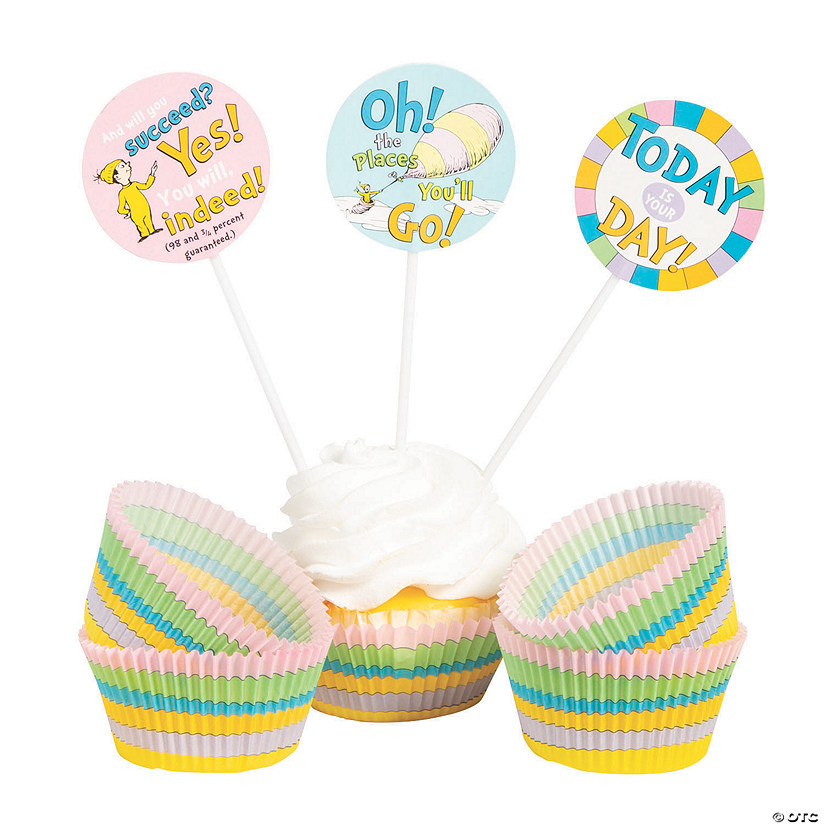 Bulk  100 Pc. Dr. Seuss&#8482; Oh, the Places You&#8217;ll Go Cupcake Wrappers with Picks Image