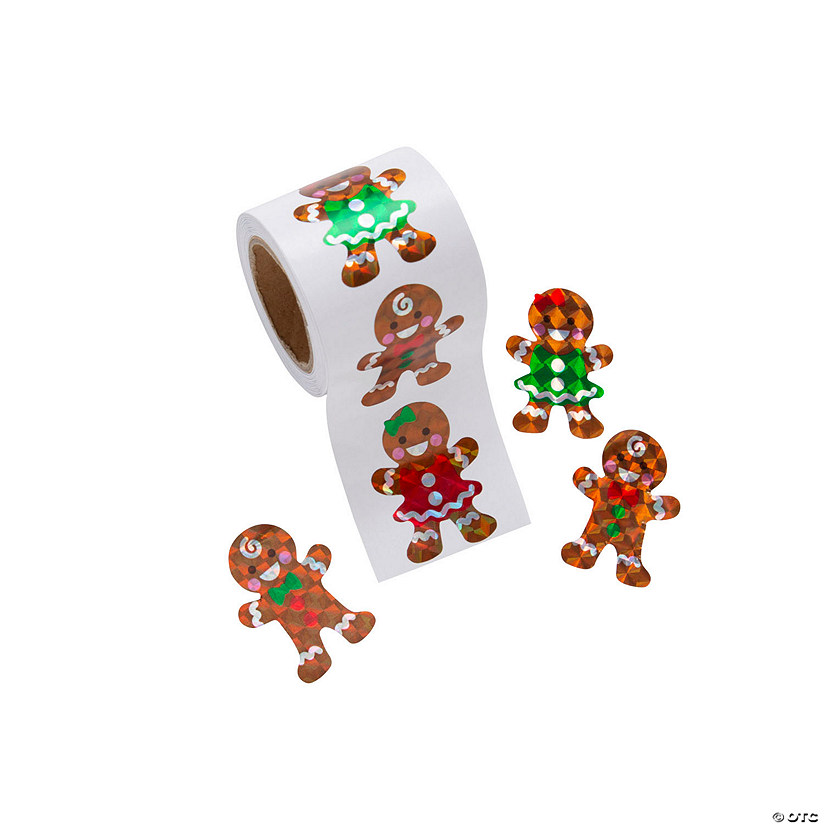 Bulk 100 Pc. Gingerbread Prism Sticker Roll Image