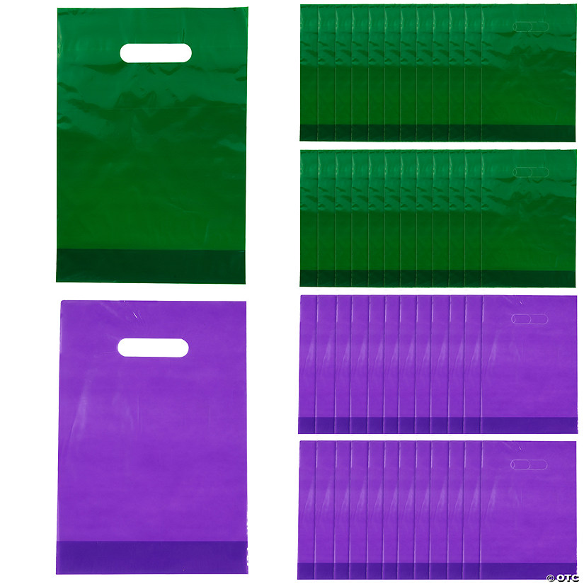 Bulk 100 Pc. Green & Purple Plastic Goody Bags Image