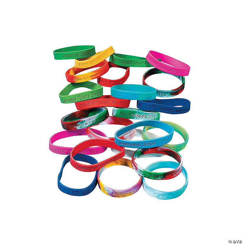 Bulk 100 Pc. Holiday Religious Sayings Rubber Bracelet Assortment Image