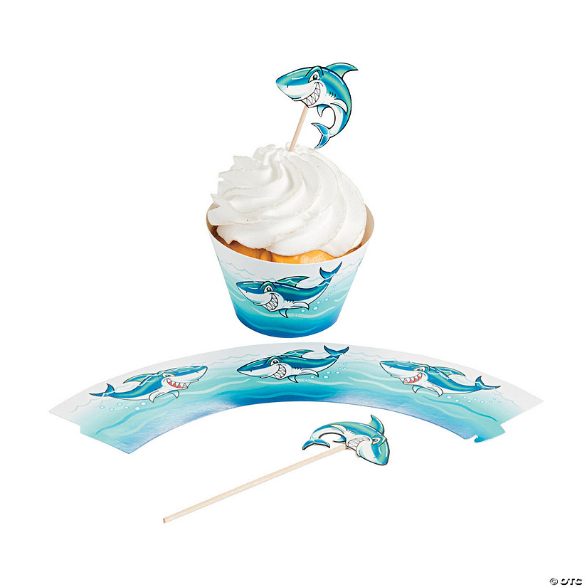Bulk  100 Pc. Jawsome Shark Cupcake Wrappers with Picks Image