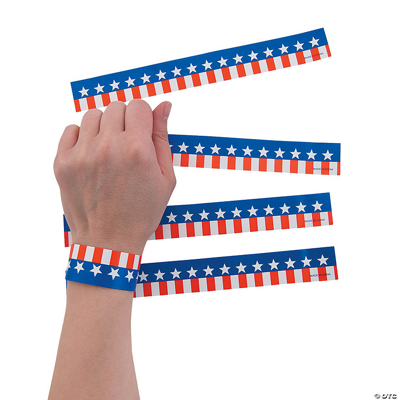 Bulk 100 Pc. Patriotic Self-Adhesive Paper Wristbands Image