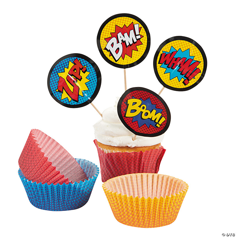 Bulk  100 Pc. Superhero Cupcake Liners with Picks Image