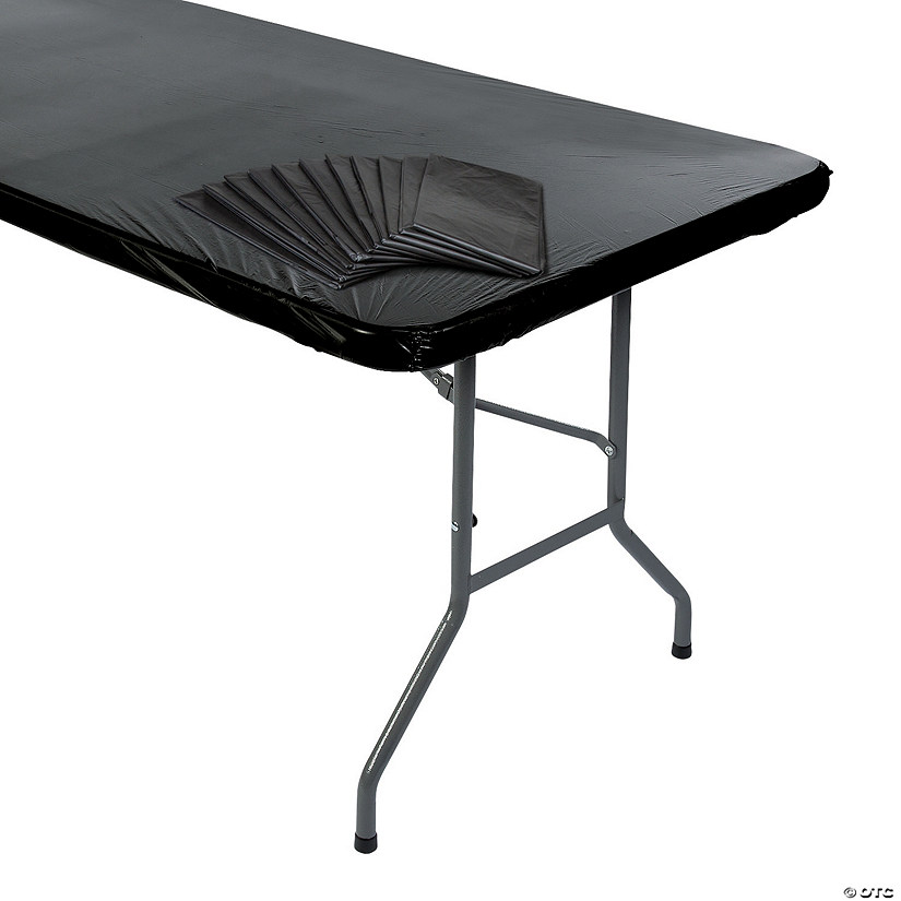 Bulk 12 Pc. 8 Ft. Black Fitted Plastic Tablecloths Image
