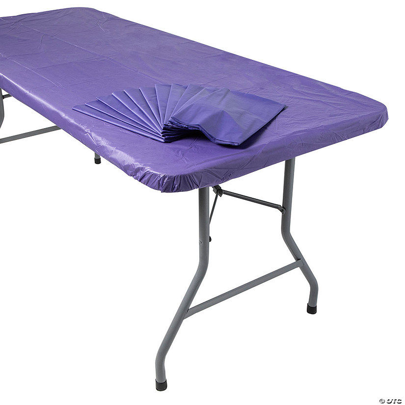 Bulk 12 Pc. 8 Ft. Purple Fitted Plastic Tablecloths Image